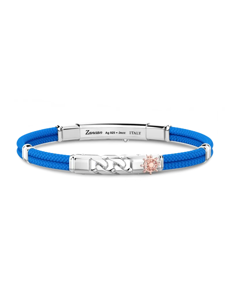 Zancan Regatta Men's Bracelet in Light Blue Kevlar with Grumette Link in Silver