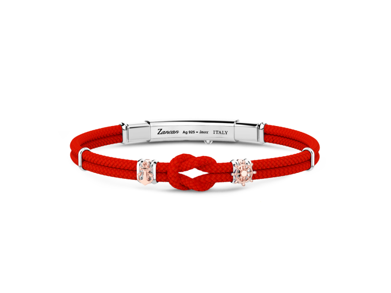Zancan Regatta Men's Bracelet in Red Kevlar with Nautical Knot and Silver Symbols