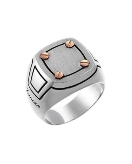 Bague pour homme Zancan en argent avec vis dorées