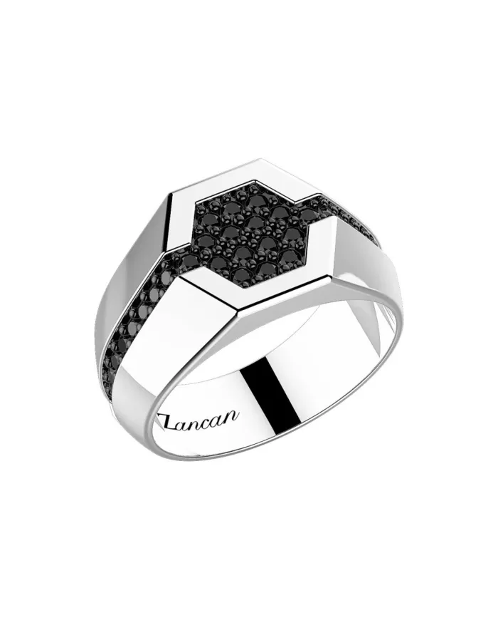 Bague pour homme Zancan Cosmopolitan en argent avec spinelles noires