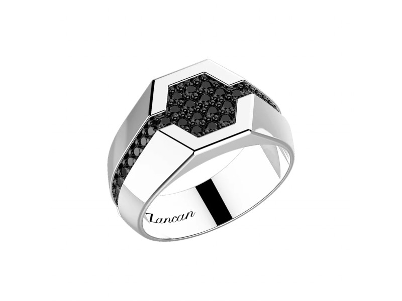Zancan Cosmopolitan Men's Ring in Silver with Black Spinels