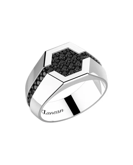 Anello da Uomo Zancan Cosmopolitan in Argento con Spinelli Neri