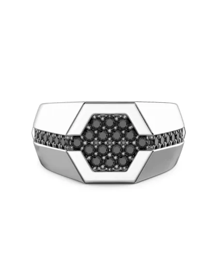 Bague pour homme Zancan Cosmopolitan en argent avec spinelles noires