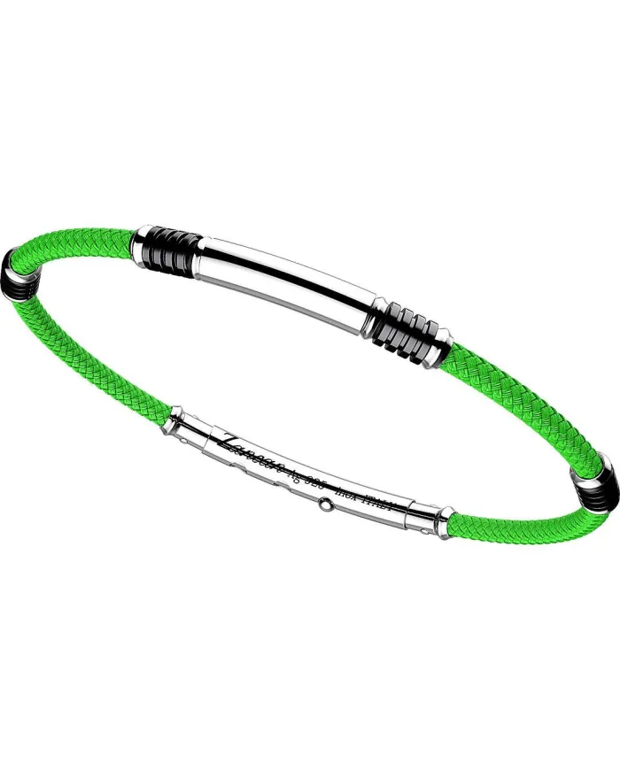 Zancan Robikevlar Men's Bracelet in Silver with Green Cord