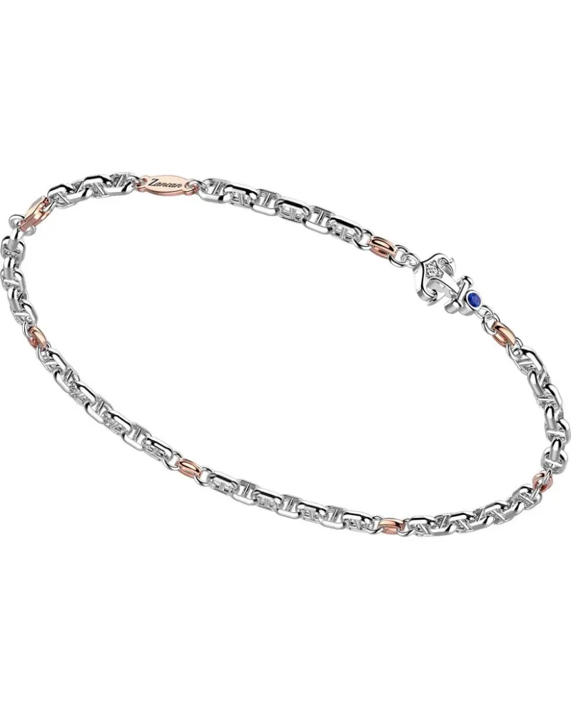 Zancan Insignia Men's Bracelet in Two-Tone Gold and Anchor with Diamond and Sapphire