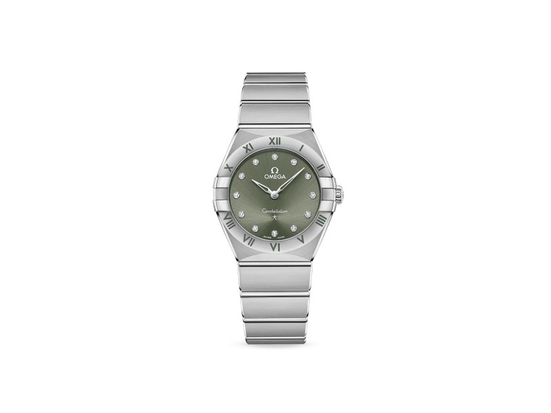 Omega Constellation Quartz 28 mm watch with Green Dial and Diamonds