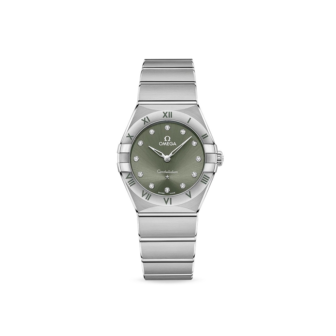 Omega Constellation Quartz 28 mm watch with Green Dial and Diamonds
