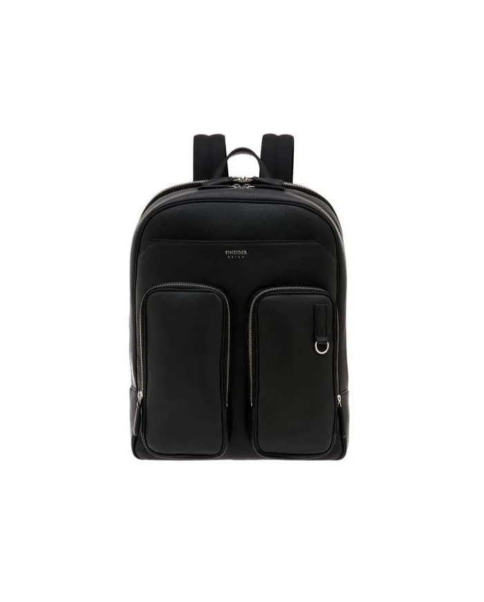 Pineider Daily 23 Men's Backpack in Black Leather with Double Pocket