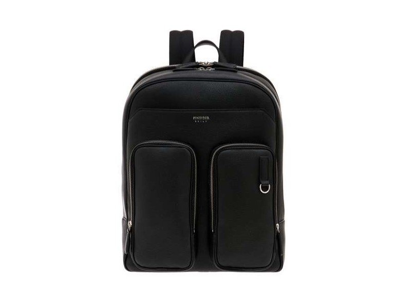 Pineider Daily 23 Men's Backpack in Black Leather with Double Pocket