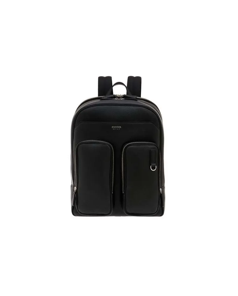 Pineider Daily 23 Men's Backpack in Black Leather with Double Pocket