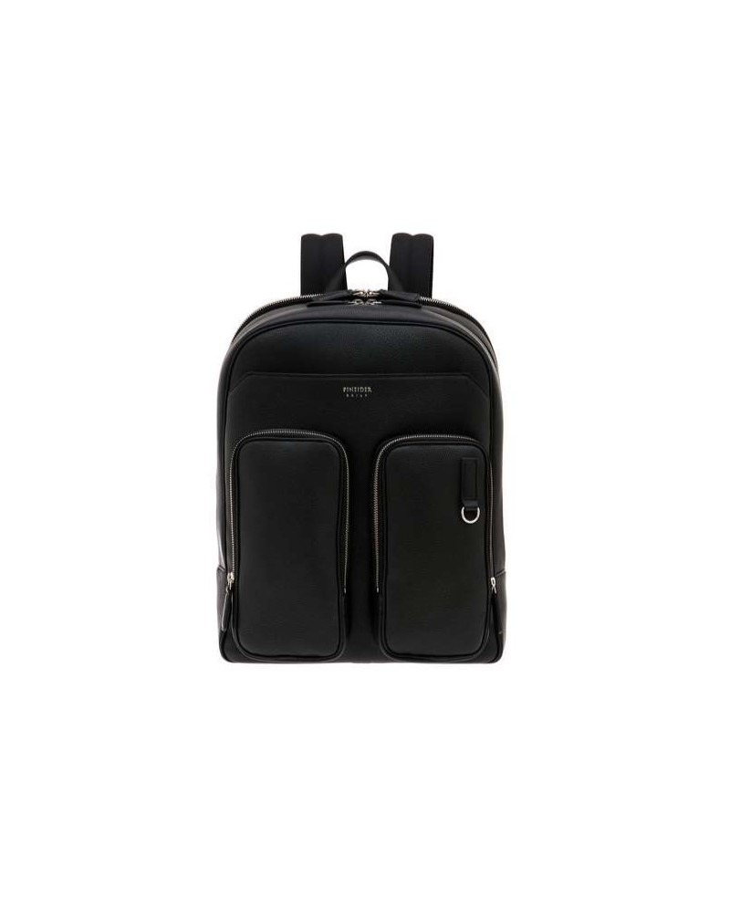 Zaino da Uomo Pineider Daily in Pelle Nera Bottalata con Doppia Tasca