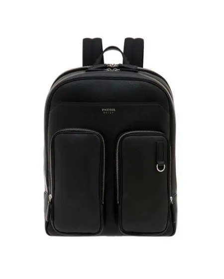 Sac à dos pour homme Pineider Daily 23 en cuir noir avec double poche