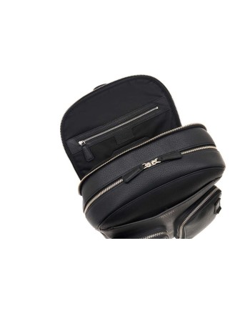 Zaino da Uomo Pineider Daily in Pelle Nera Bottalata con Doppia Tasca