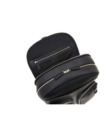 Zaino da Uomo Pineider Daily in Pelle Nera Bottalata con Doppia Tasca