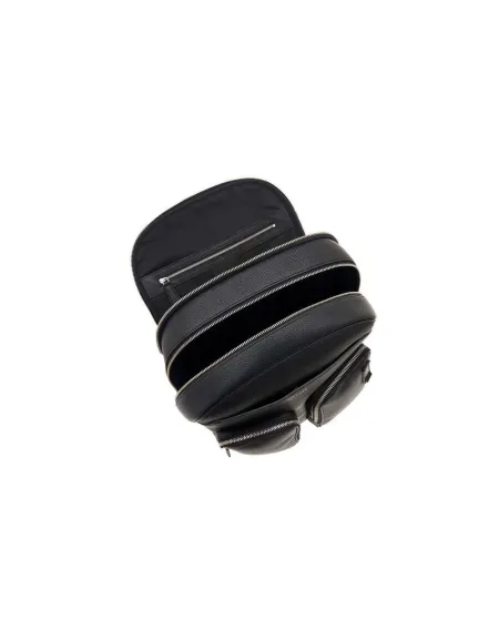 Zaino da Uomo Pineider Daily in Pelle Nera Bottalata con Doppia Tasca