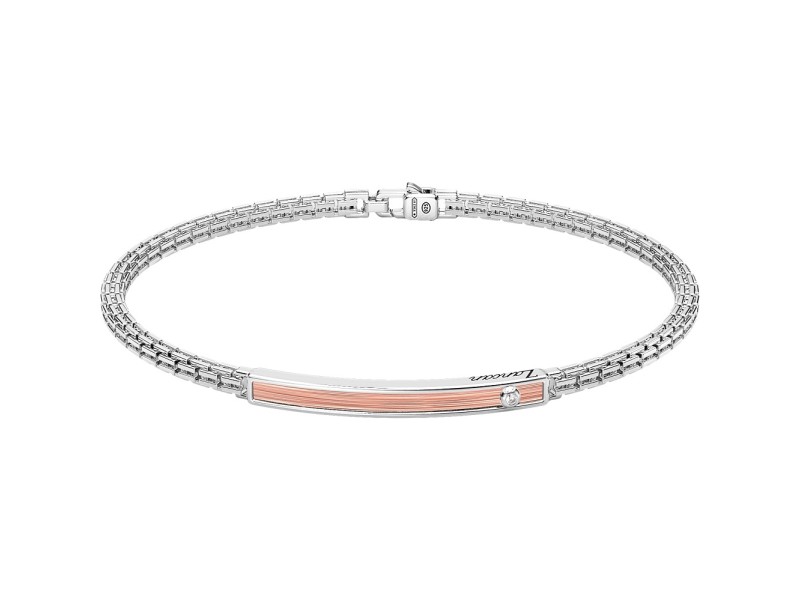 Zancan Men's Bracelet in Silver and Rose Gold with White Diamond