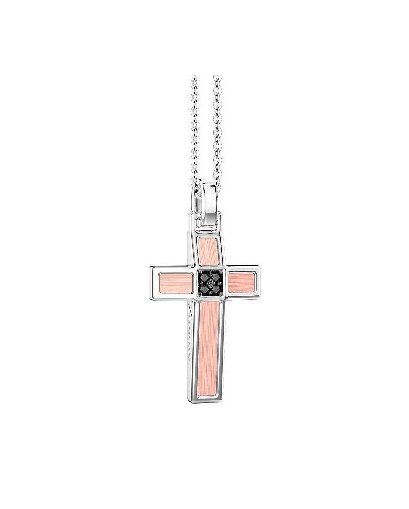 Zancan Insignia 925 Men's Necklace in Silver and Gold with Cross Pendant and Black Diamonds