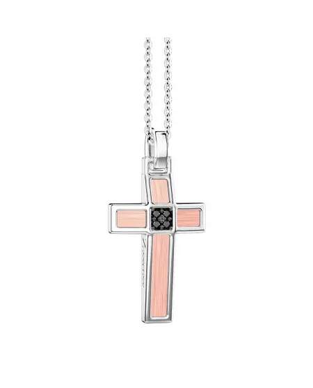 Collier Zancan Insignia 925 pour homme en argent et or avec pendentif croix et diamants noirs