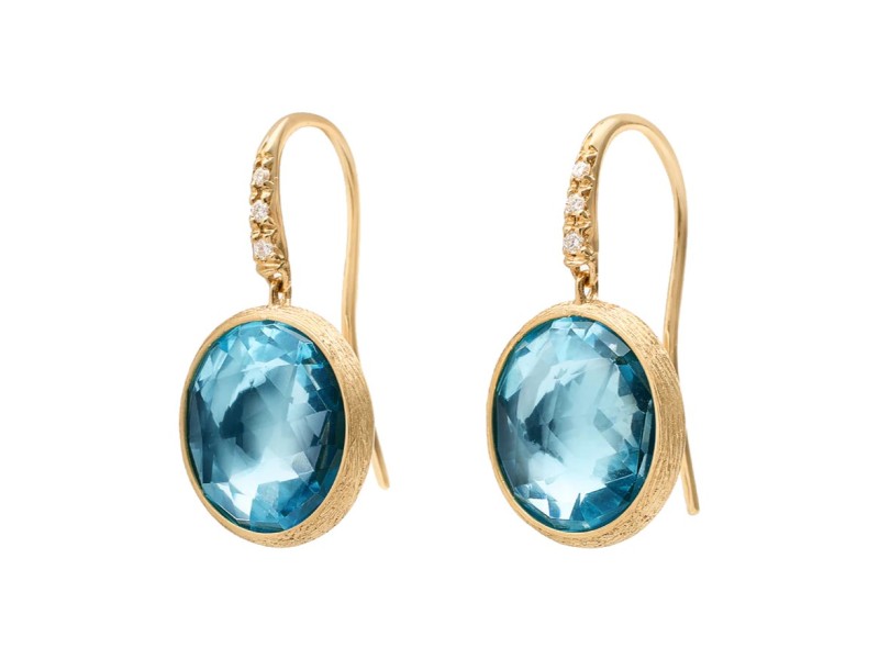 Large Marco Bicego Jaipur Earrings in Yellow Gold with Blue Topaz and Diamonds