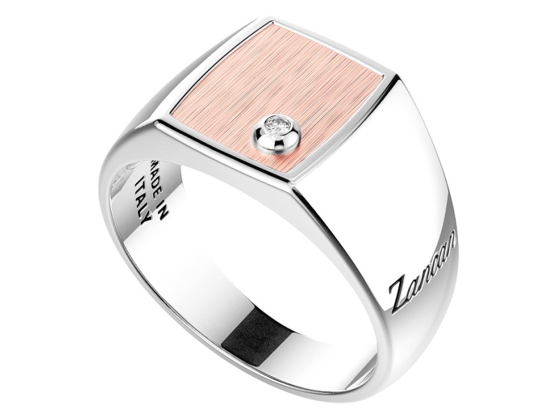 Zancan Men's Ring in Silver and Pink with Diamonds