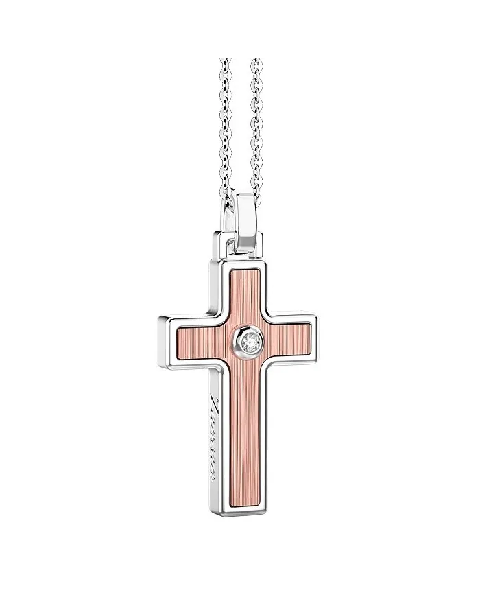 Collier Zancan Insignia 925 pour homme en argent et or avec pendentif croix et diamant blanc