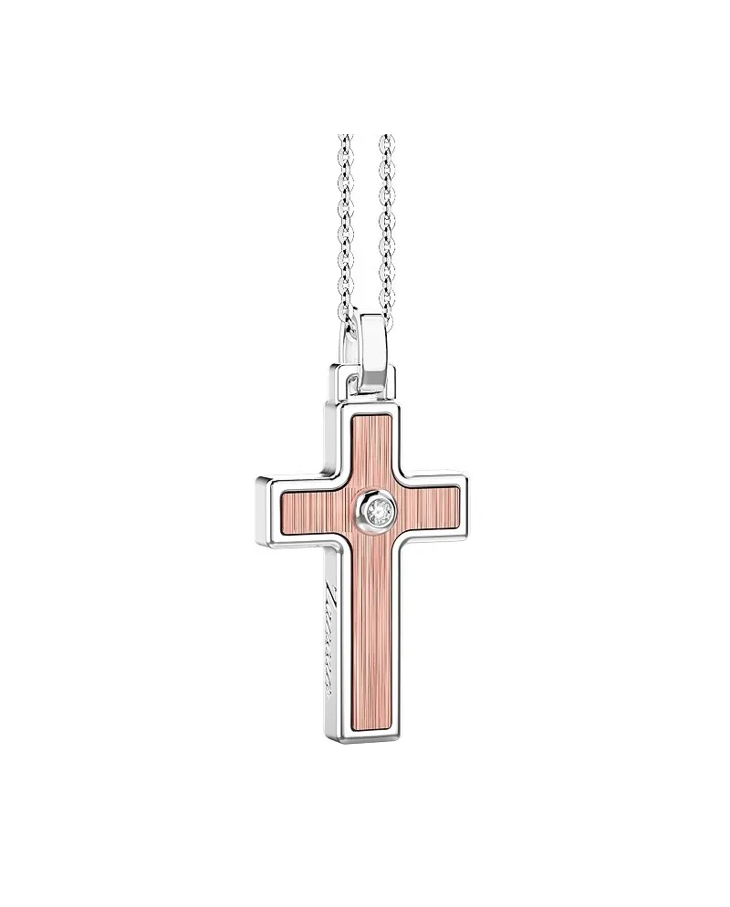 Collier Zancan Insignia 925 pour homme en argent et or avec pendentif croix et diamant blanc