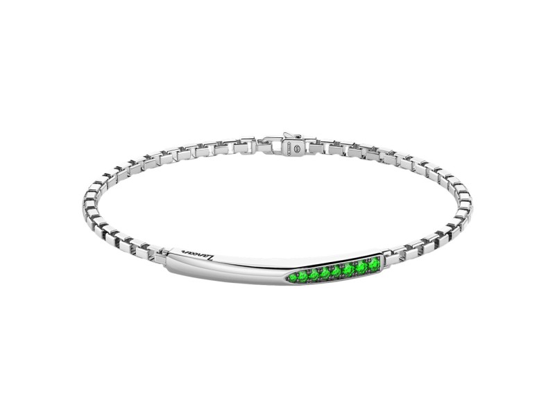 Zancan Insignia 925 Silver Men's Bracelet with Venetian Mesh and Green Spinels