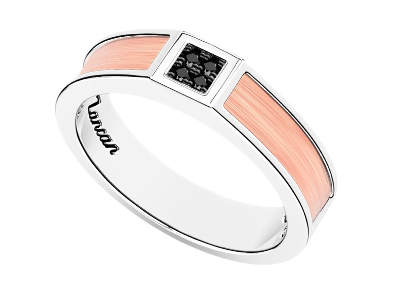 Zancan Men's Ring in Silver and Rose Gold with Black Diamonds
