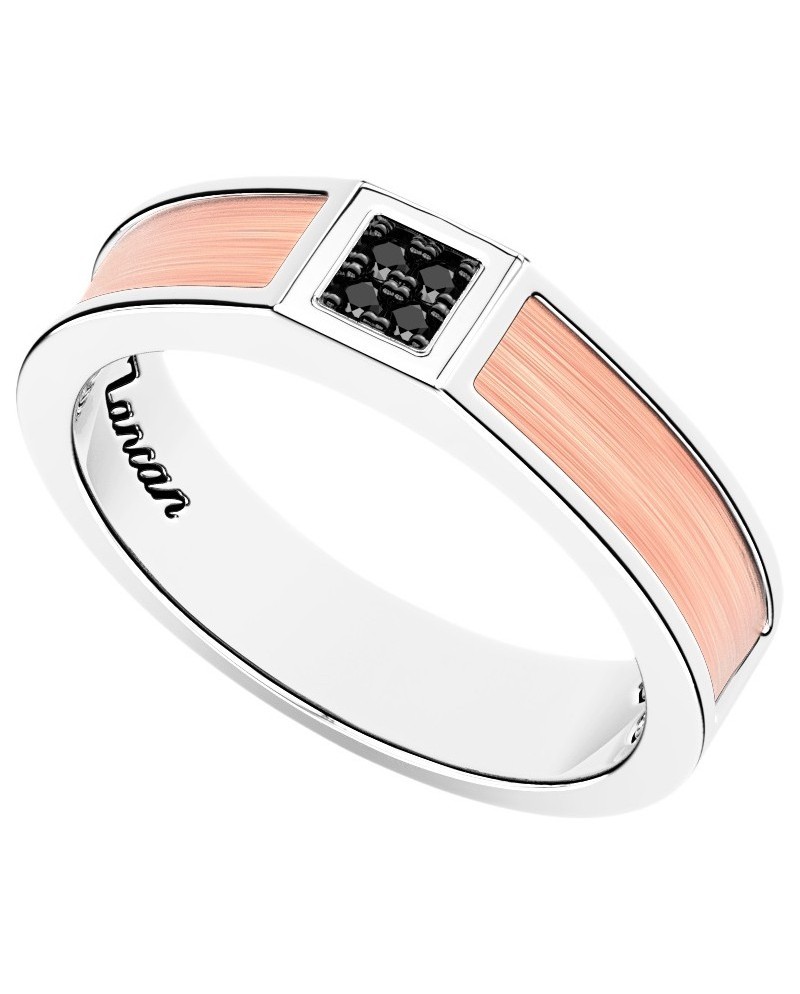 Zancan Men's Ring in Silver and Rose Gold with Black Diamonds
