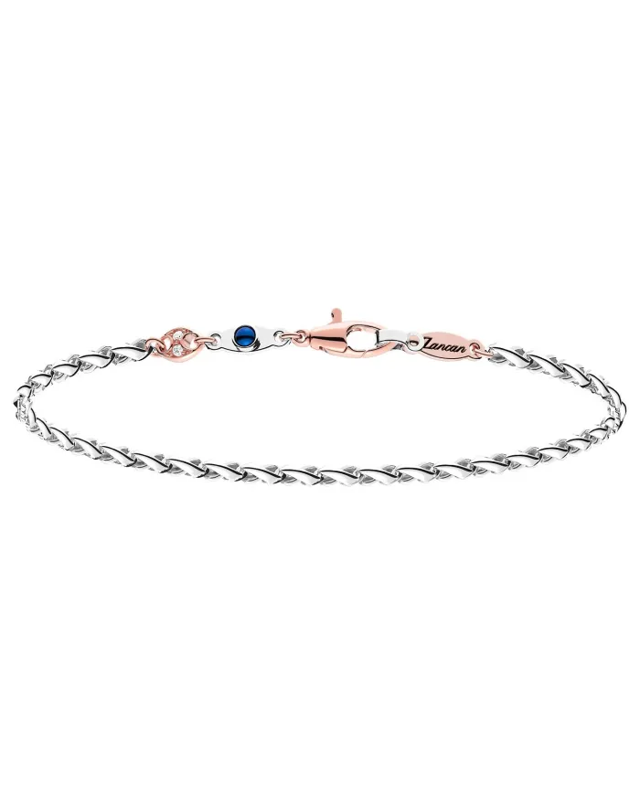 Zancan Insignia Men's Bracelet in Two-Tone Gold with Blue Sapphire and Diamonds