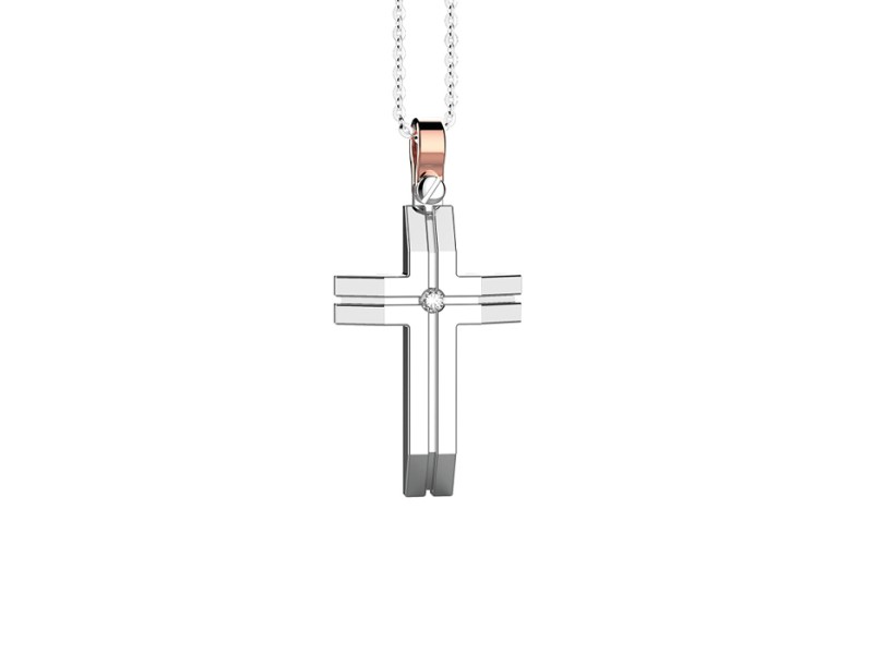 Zancan Insignia Gold Men's Necklace in White Gold with Cross and Diamond