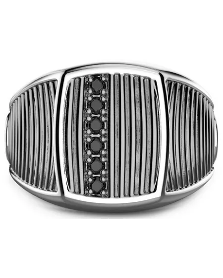 Anello da Uomo Zancan Cosmopolitan in Argento con Spinelli Neri