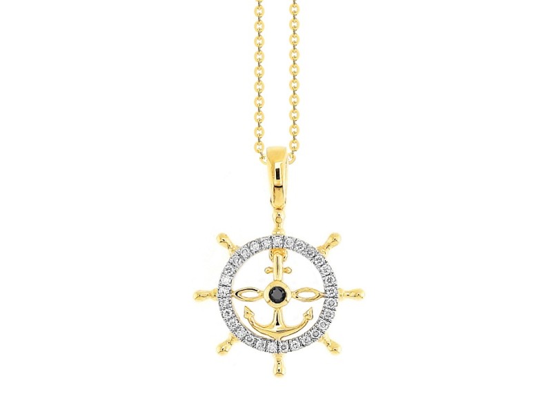 Zancan Insignia Explorer Men's Necklace in Yellow Gold with Rudder and Diamonds