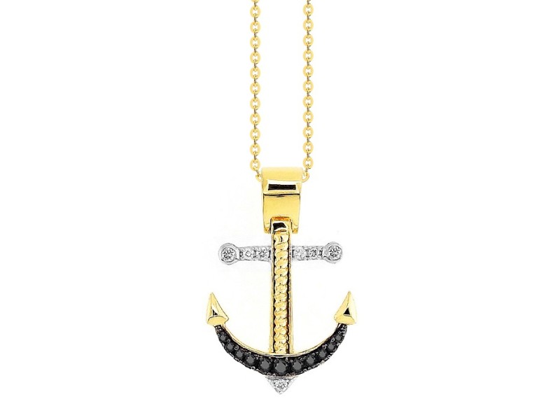 Zancan Insignia Explorer Men's Necklace in Yellow Gold with Anchor and Diamonds