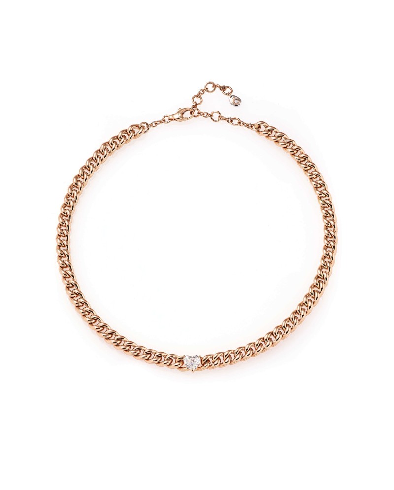 Collier ras de cou Crivelli Groumette en or rose avec diamant cœur