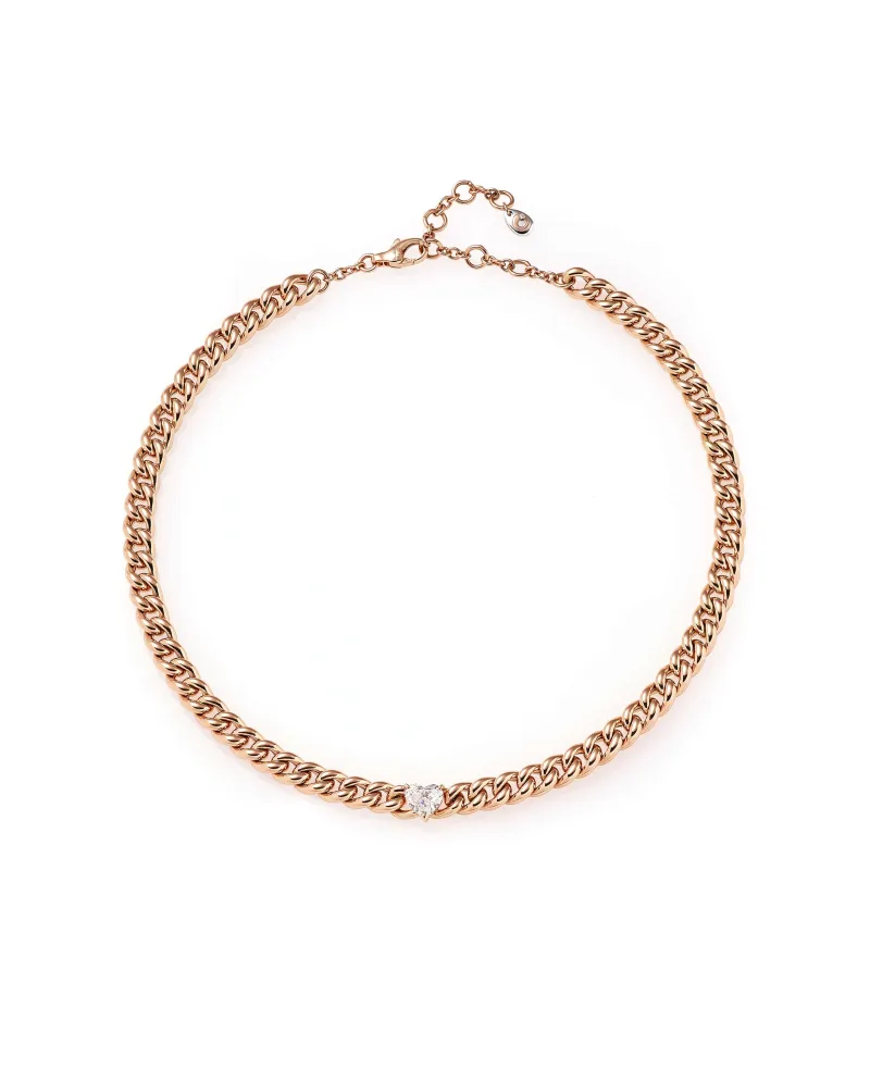 Collier ras de cou Crivelli Groumette en or rose avec diamant cœur