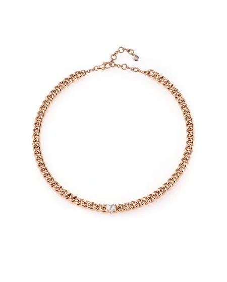 Collier ras de cou Crivelli Groumette en or rose avec diamant cœur