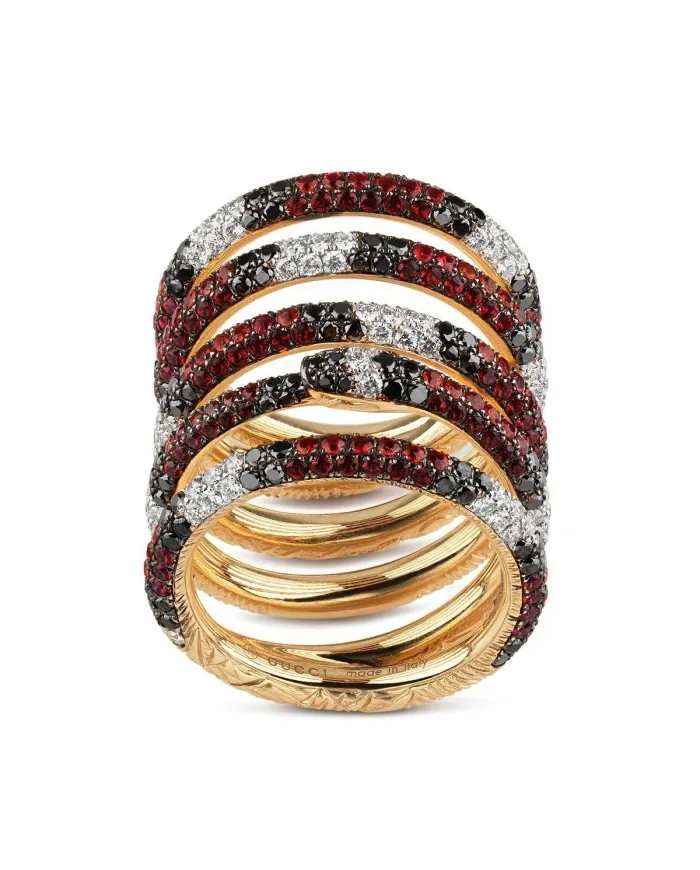 Bague Gucci Ouroboros en or jaune avec diamants, saphirs et topazes