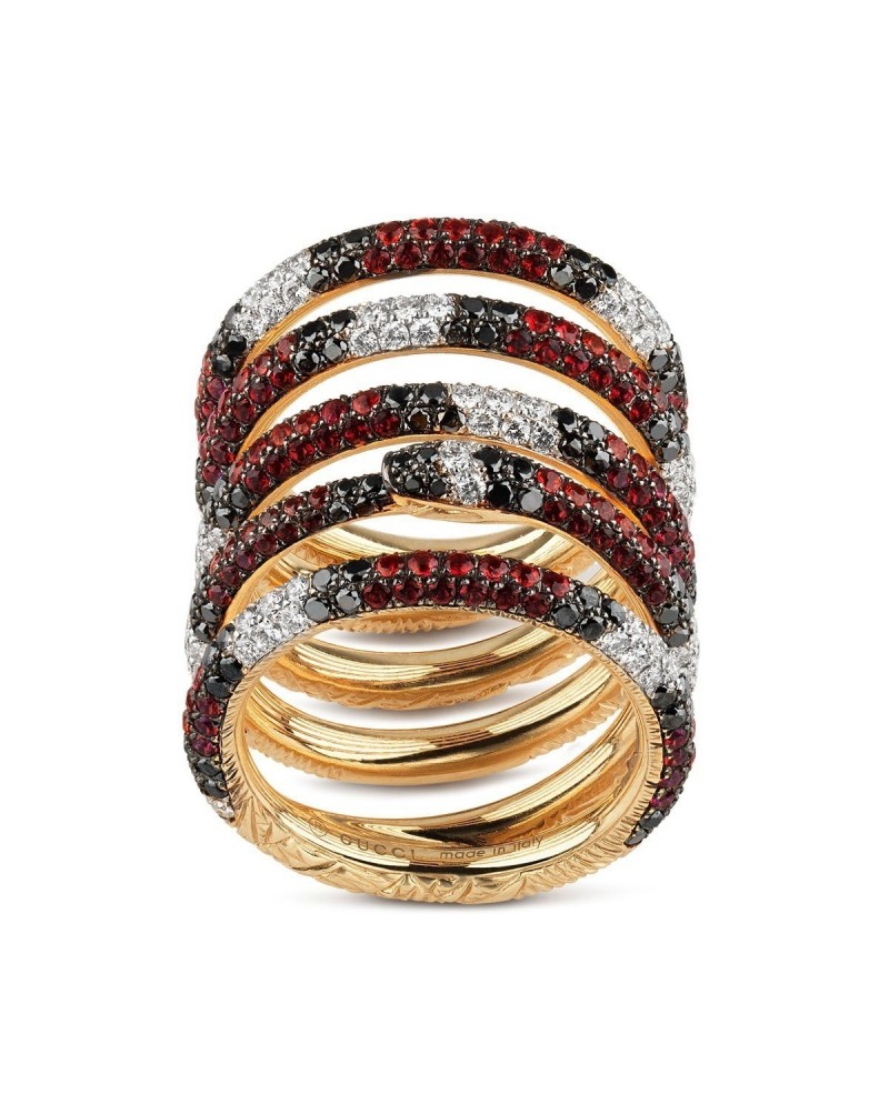 Bague Gucci Ouroboros en or jaune avec diamants, saphirs et topazes