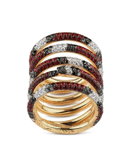 Anello Gucci Ouroboros in Oro Giallo con Diamanti, Zaffiri e Topazi