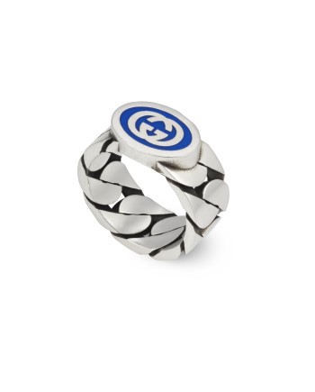 Anello Gucci Interlocking G in Argento con Smalto Blu