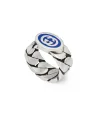 Bague Gucci entrelacée G en argent avec émail bleu