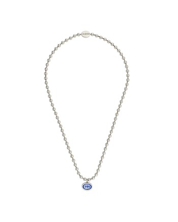 Collier Gucci entrelacé G en argent avec chaîne boule émaillée bleue