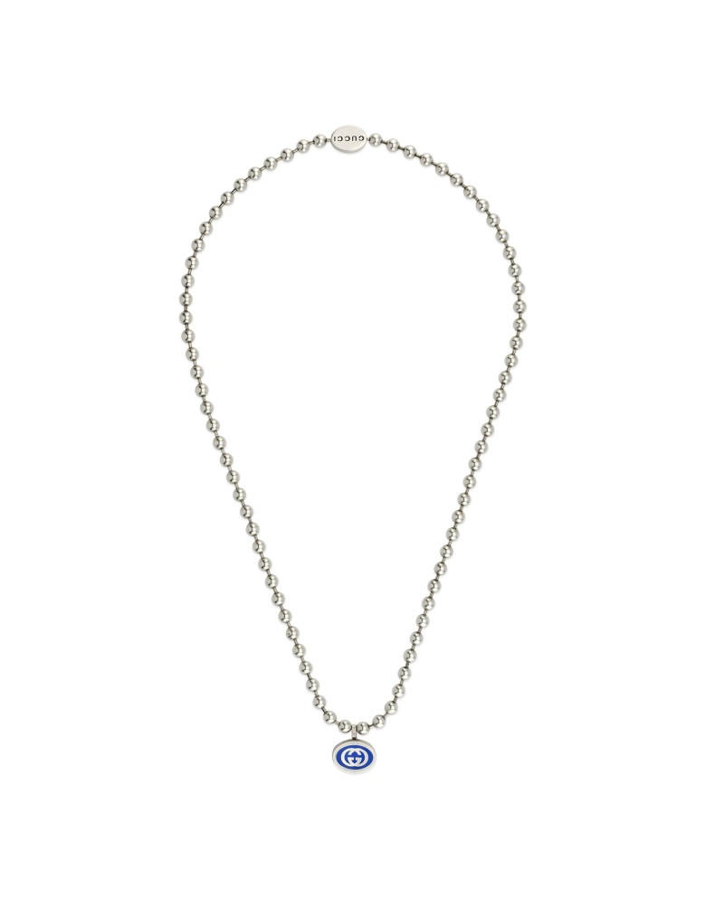 Collana Gucci Interlocking G in Argento con Catena Boule Smaltato Blu