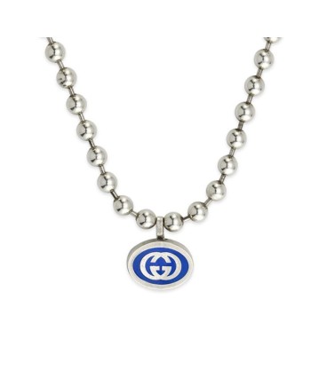 Collana Gucci Interlocking G in Argento con Catena Boule Smaltato Blu