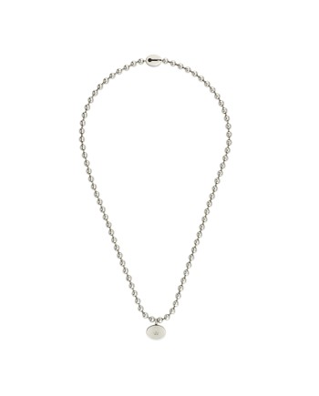 Collier Gucci entrelacé G en argent avec chaîne boule émaillée bleue