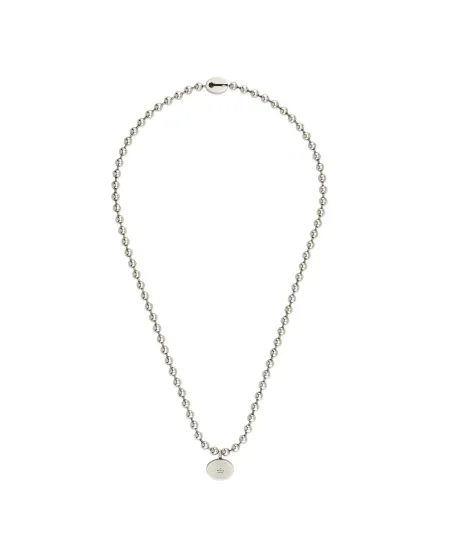 Collier Gucci entrelacé G en argent avec chaîne boule émaillée bleue
