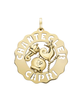 Ciondolo Chantecler Logo Grande in Oro Giallo con Gallo, Campanella e Cornetto