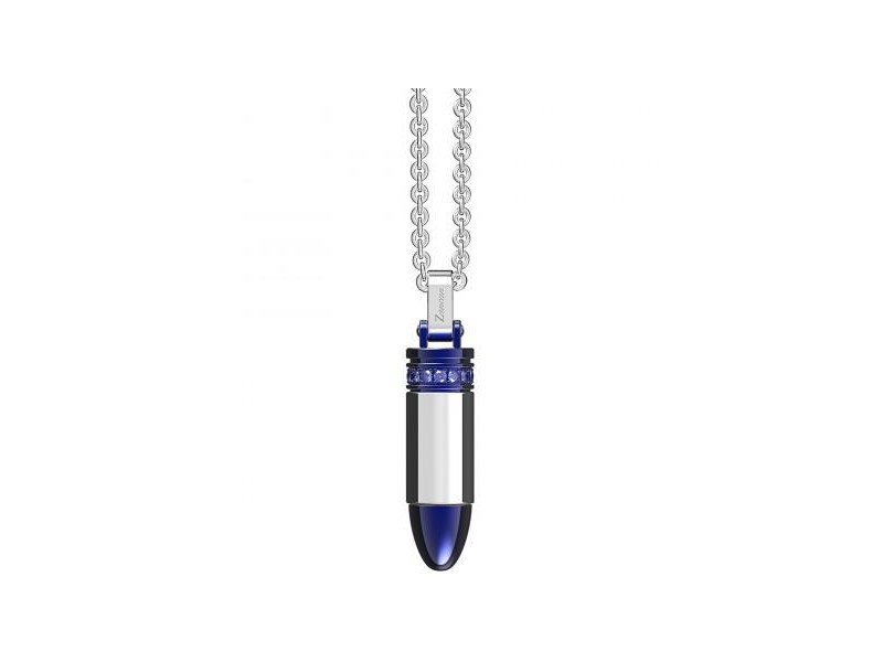 Zancan Hiteck Men's Necklace in Steel with Bullet and Blue Spinels