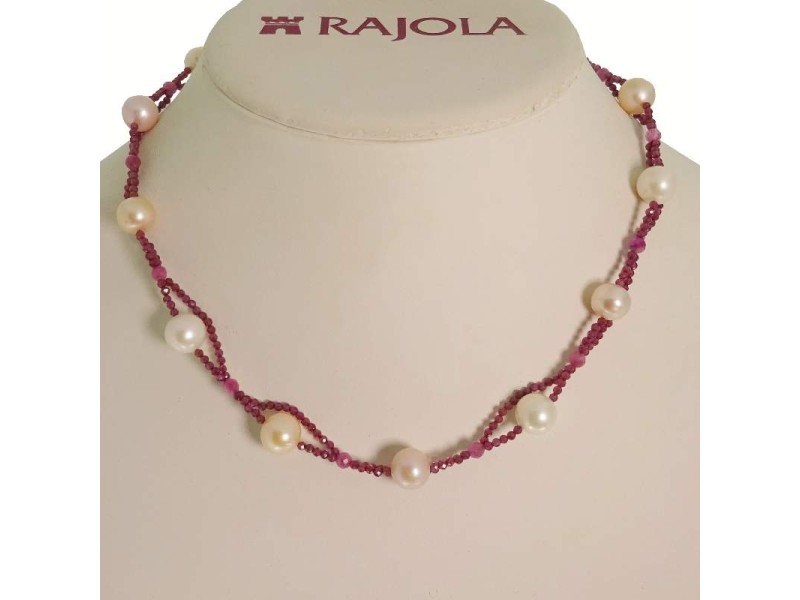 Rajola Venus Necklace with Garnet, Pink Pearls and Gold